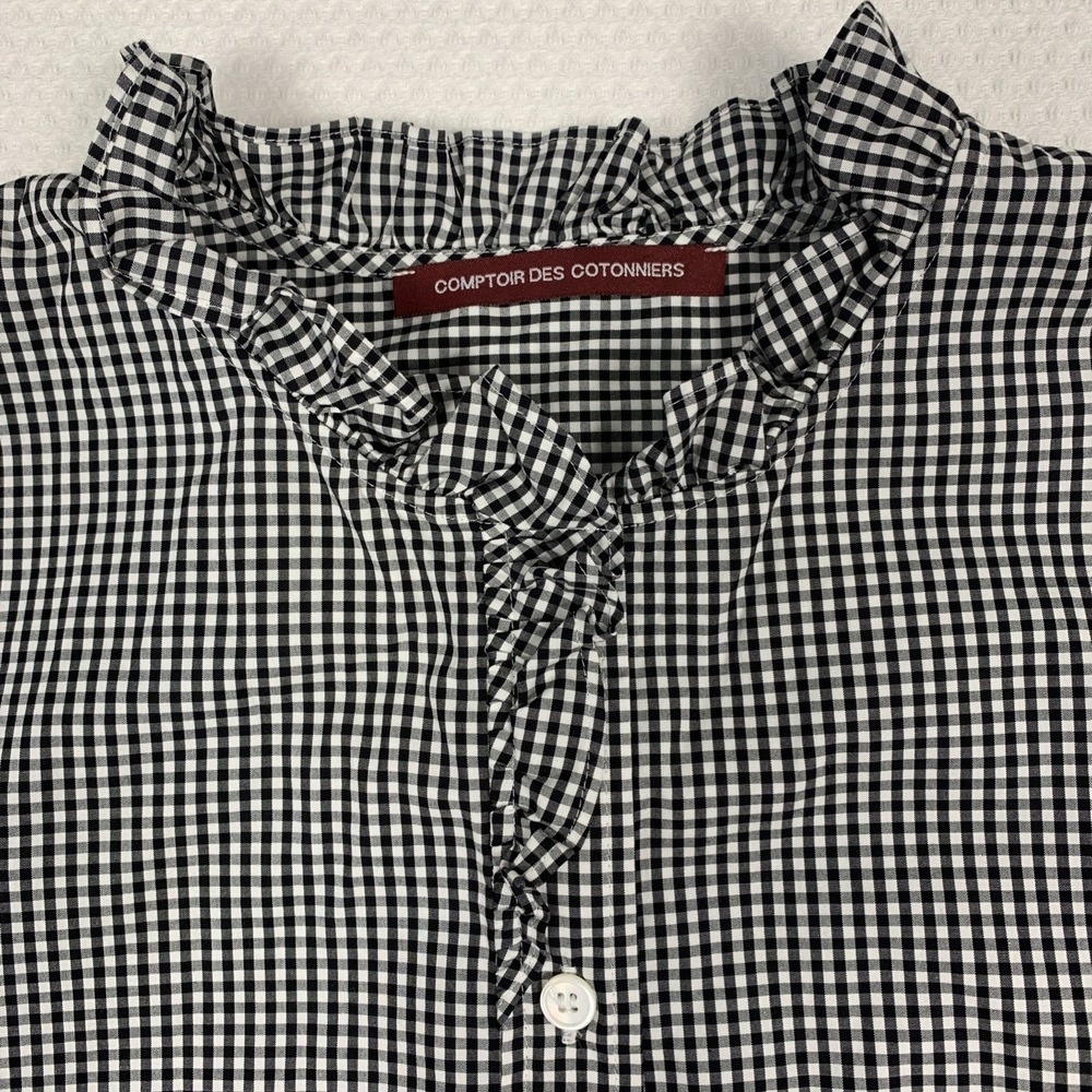 Comptoir Des Cotonniers Gingham Shirt Women’s Large Frill Collar Cotton - Picture 2 of 11